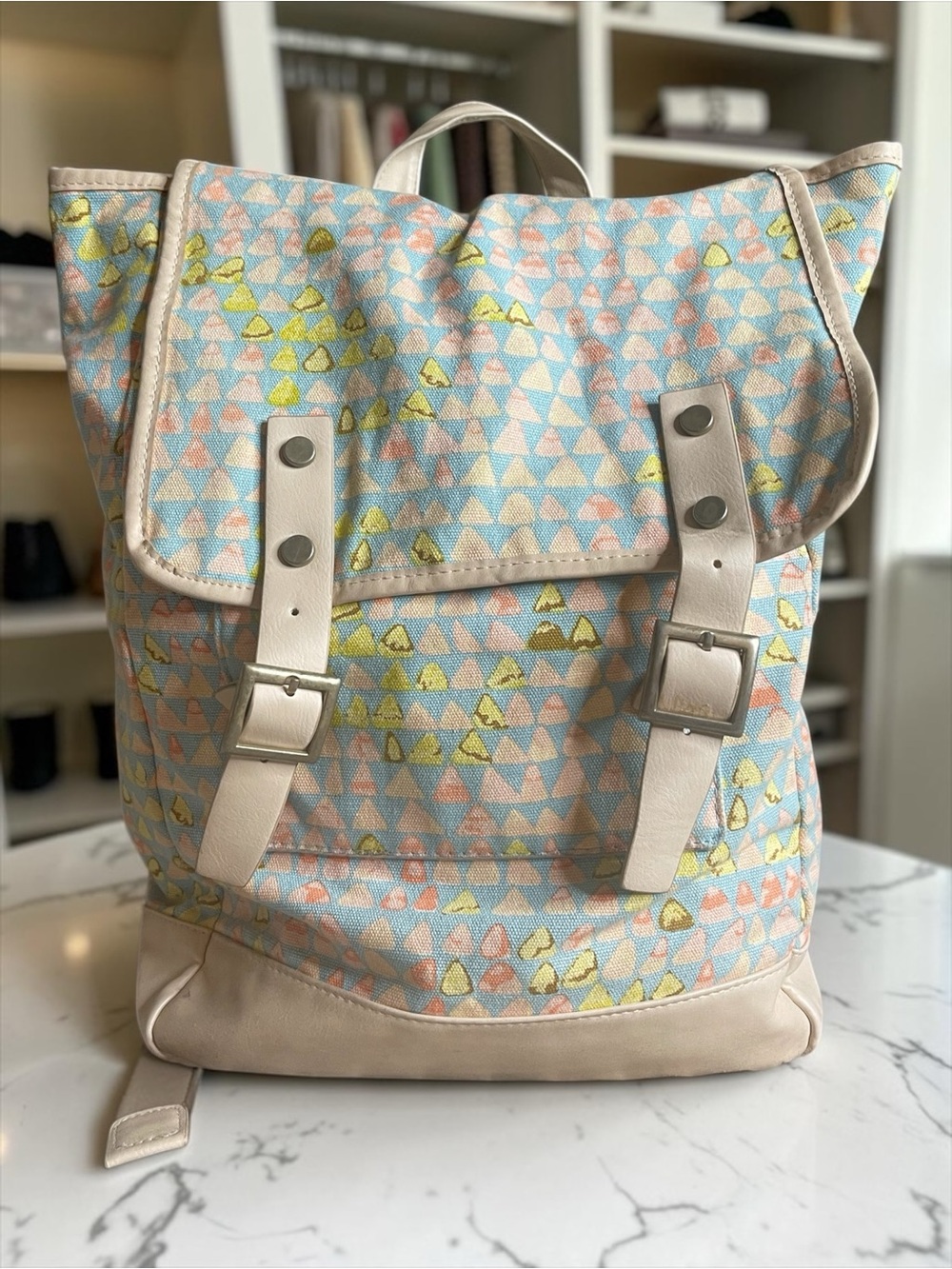 Mossimo Supply Co. Pastel Triangle Canvas Backpack with Beige Trim